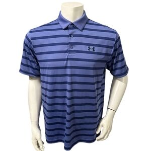 Under Armour Men’s Polo Shirt Striped Purple Logo Short Sleeve L